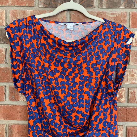 Diane Von Furstenberg Amberlin Orange Blue Print Belted Women's Size 8 Dress - Picture 5 of 15